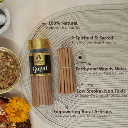 The Aroma Factory Gugal Dhoop Stick (0% Charcoal 0% Suphates) Herbal Guggal Incense Dhoopbatti Bottle Pack, 100g