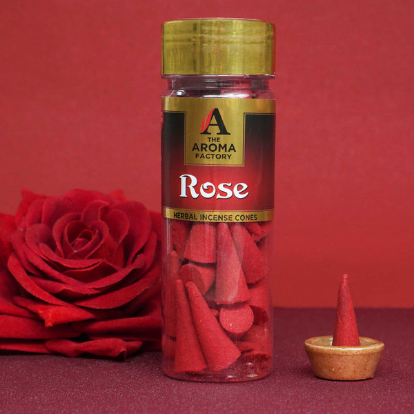 The Aroma Factory  Rose Incense Cone (0% Charcoal 0% Suphates Herbal Dhoop) Free Holder Bottle Pack, 30 Cones