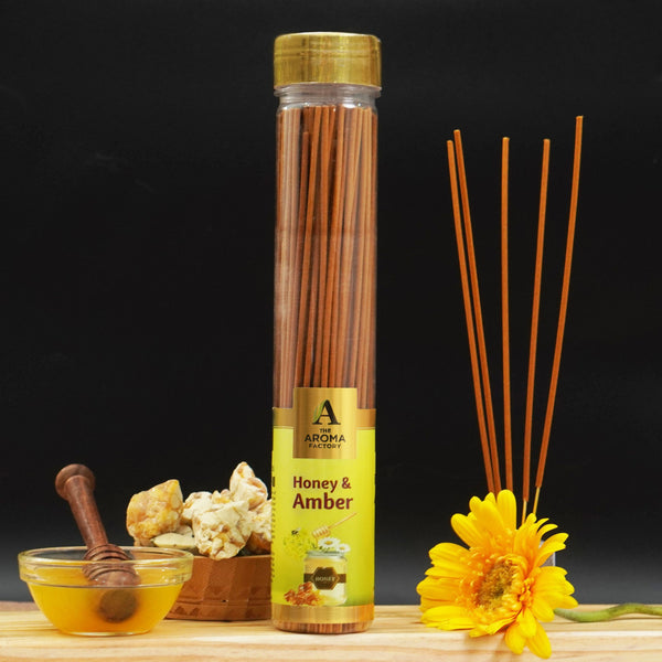 The Aroma Factory Honey & Amber Incense Stick (0% Charcoal 0% Sulphates) Herbal Agarbatti Bottle Pack, 100G