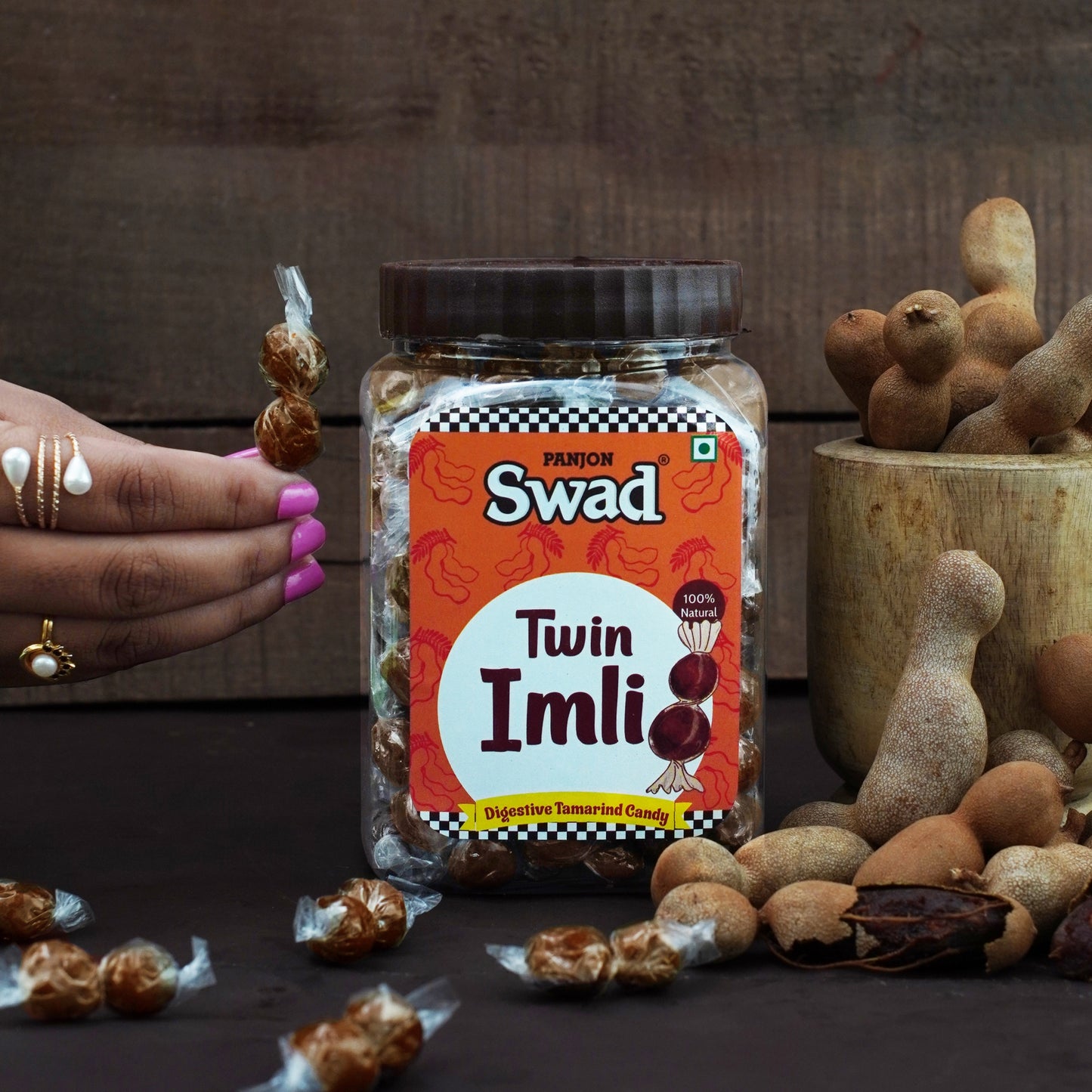 Swad Twin Imli Candy, Khatti Meethi Imly, Chulbuli Tamarind Twist Toffee, 320g Jar