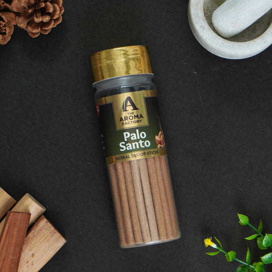 The Aroma Factory Palo Santo Dhoop Stick (0% Charcoal 0% Suphates) Herbal Burn Incense Dhoopbatti Bottle Pack, 100 g