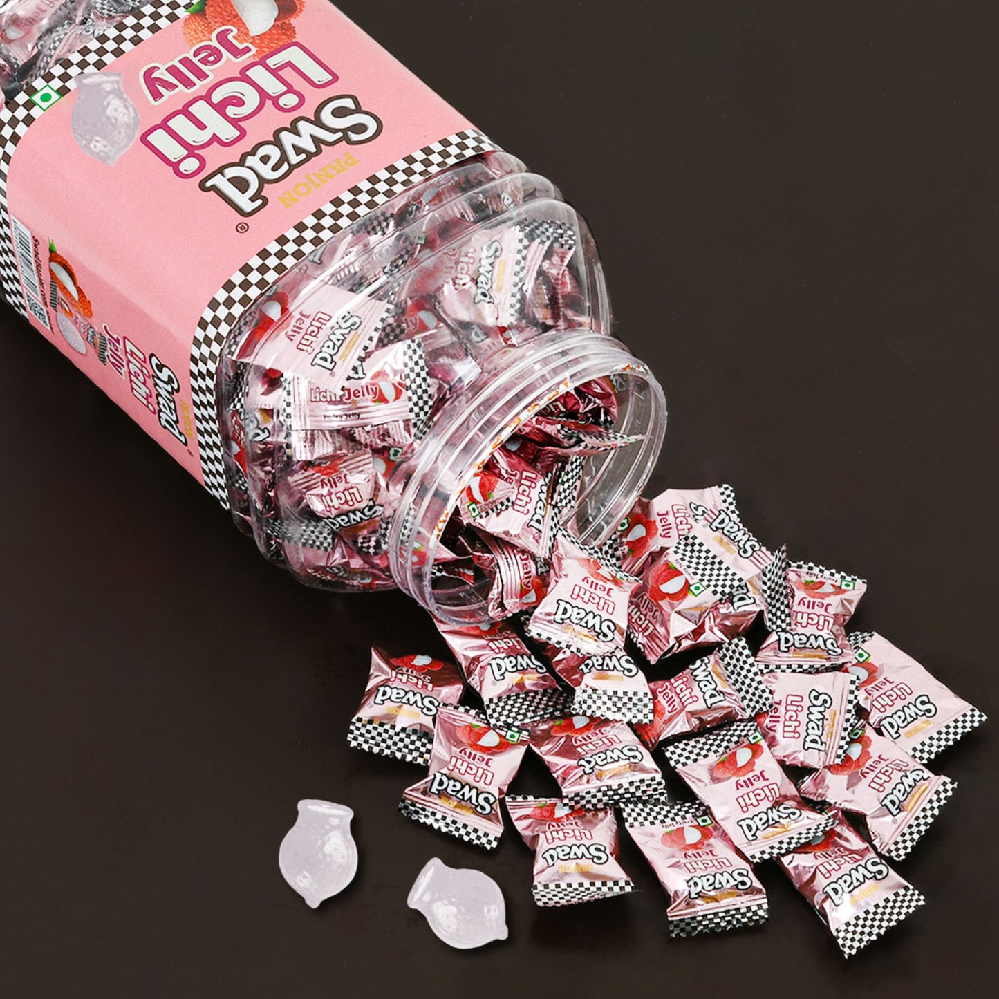 Swad Litchi Jelly Candy, Soft & Chewy Lichi Fruit Sweets, 900g Jar