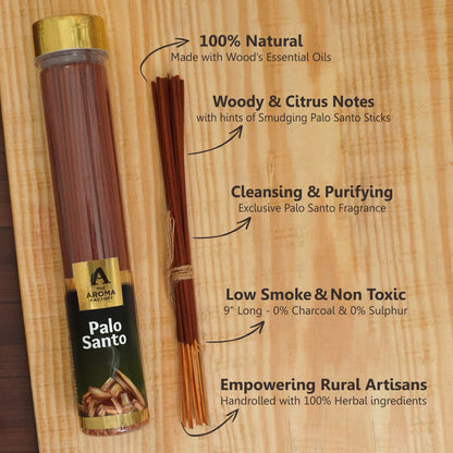 The Aroma Factory Palo Santo  Incense Stick (0% Charcoal 0% Sulphates) Organic & Herbal Agarbatti Bottle Pack, 100G