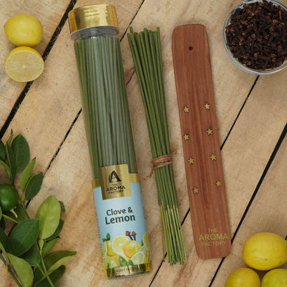 The Aroma Factory Incense Sticks (Lily Orchid, Rose Patchouli, Cedar Frankincense & Clove Lemon Agarbatti) 4 bottles, Jute Gift Pack