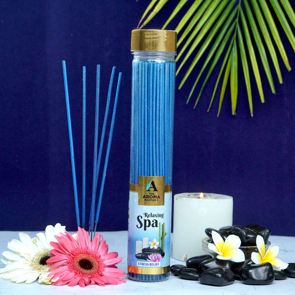 The Aroma Factory Relaxing Spa Incense Stick (0% Charcoal 0% Sulphates) Organic & Herbal Agarbatti Bottle Pack, 100G