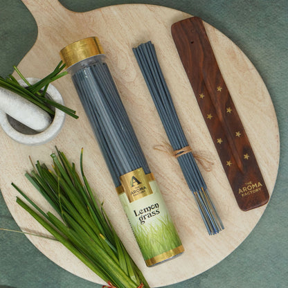 The Aroma Factory Lemongrass Incense Stick Agarbatti (0% Charcoal 0% Sulphates) Organic & Herbal Agarbatti Bottle Pack, 100G