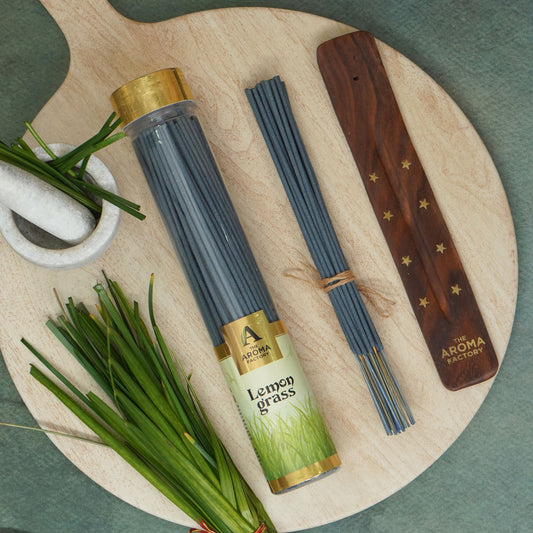 The Aroma Factory Lemongrass Incense Stick Agarbatti (0% Charcoal 0% Sulphates) Organic & Herbal Agarbatti Bottle Pack, 100G