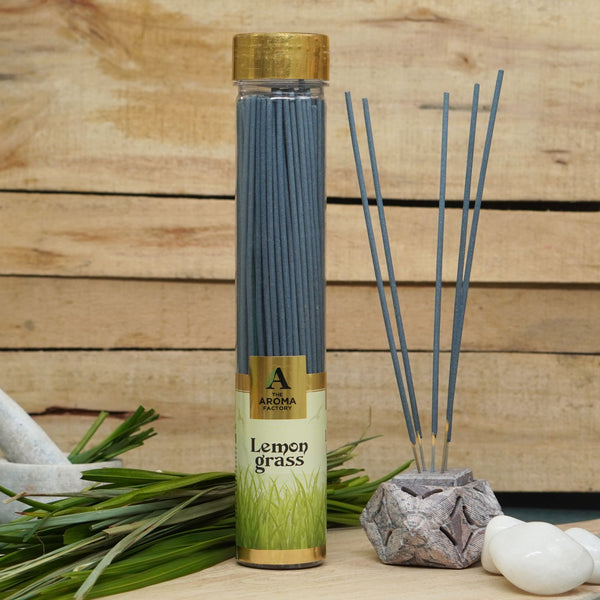 The Aroma Factory Lemongrass Incense Stick Agarbatti (0% Charcoal 0% Sulphates) Organic & Herbal Agarbatti Bottle Pack, 100G