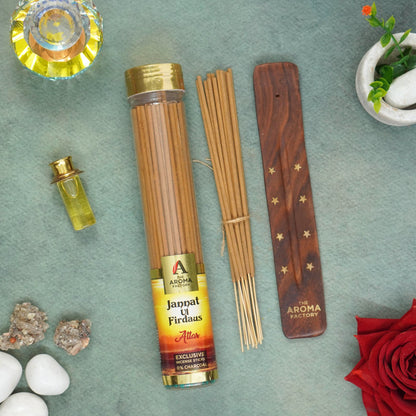The Aroma Factory Attar Jannat Ul Firdaus Incense Stick (0% Charcoal 0% Sulphates) Organic Agarbatti Bottle Pack, 100G