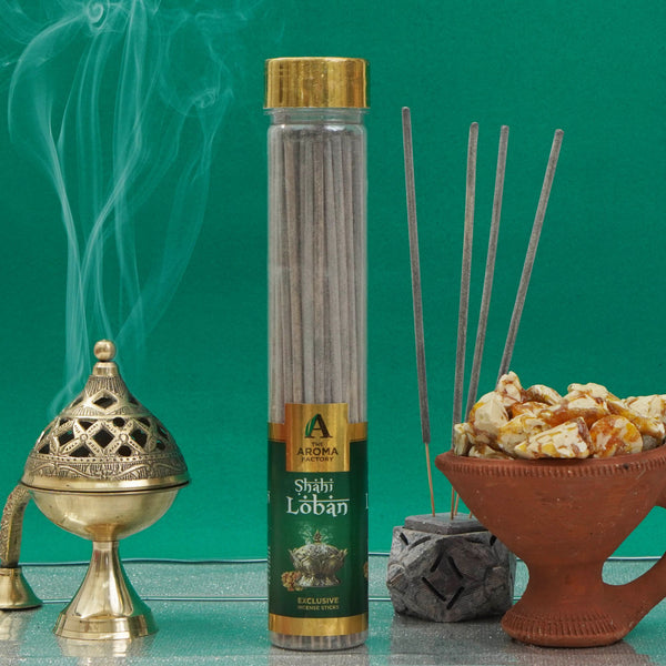 The Aroma Factory Shahi Loban Incense Stick (0% Charcoal 0% Sulphates) Organic Lobhan Agarbatti Bottle Pack, 100G