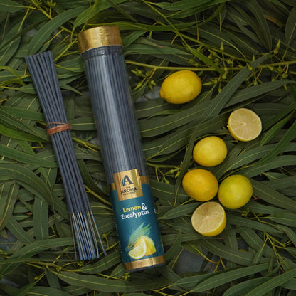 The Aroma Factory Lemon & Eucalyptus Incense Stick (0% Charcoal 0% Sulphates) Herbal Agarbatti Bottle Pack, 100G