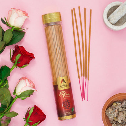 The Aroma Factory Rose Incense Stick (0% Charcoal 0% Sulphates) Herbal Agarbatti Bottle Pack, 100G